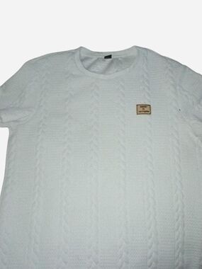 NFINITY White Cable Knit Crewneck Sweater with Chest Patch